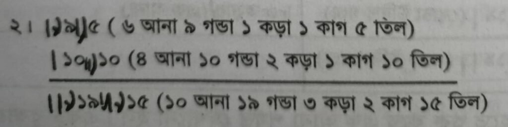 আনা, গণ্ডা, কড়া, ক্রান্তি/কাগ একসাথে লিখার নিয়ম 
