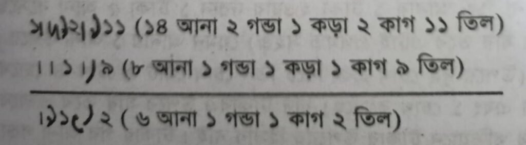 আনা, গণ্ডা, কড়া, ক্রান্তি/কাগ একসাথে লিখার নিয়ম 